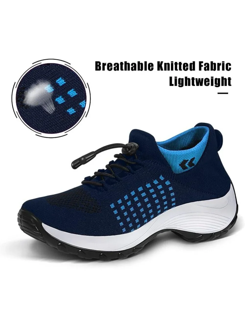 Women's Blue Orthopedic Breathable Slip on Trainers Thick Bottom Sneaker Shoes